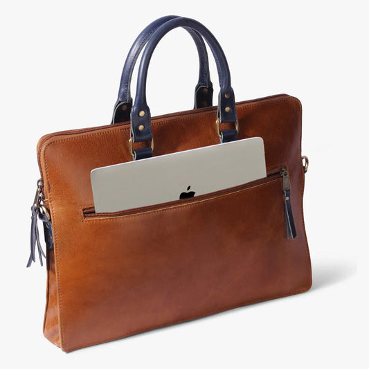 Luxury Full Grain Leather Laptop Bag-Tan