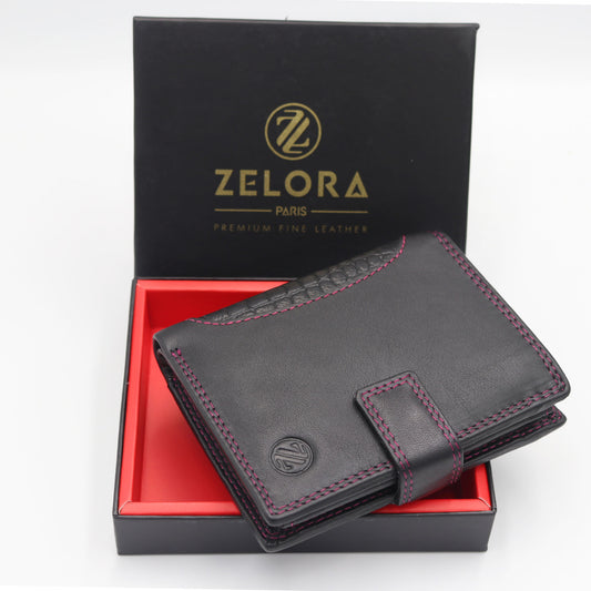 Zelora Paris Men’s Genuine Leather Extra Large Bi-Fold Wallet - Navy Blue
