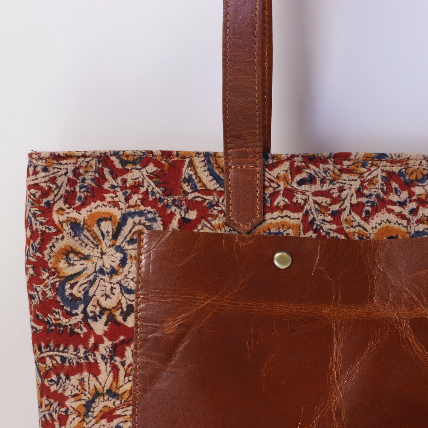 Zelora Paris Kalamkari Leather Tote Bag for Women