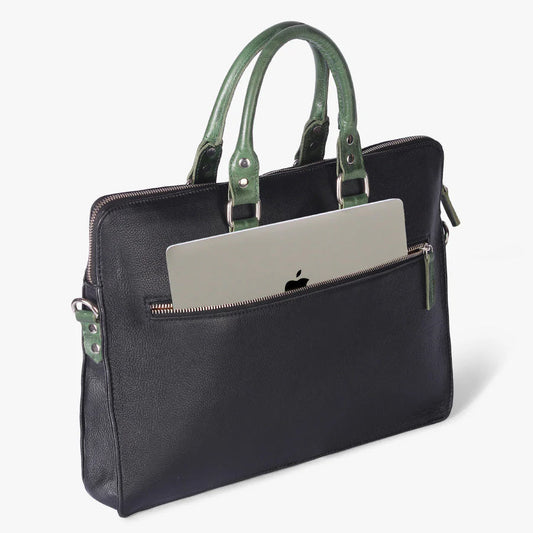 Luxury Full Grain Leather Laptop Bag-Black