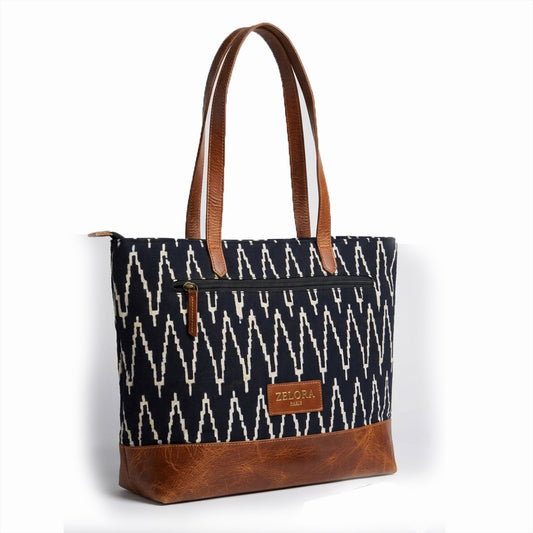 Zelora Paris Kalamkari Leather Tote Bag for Women