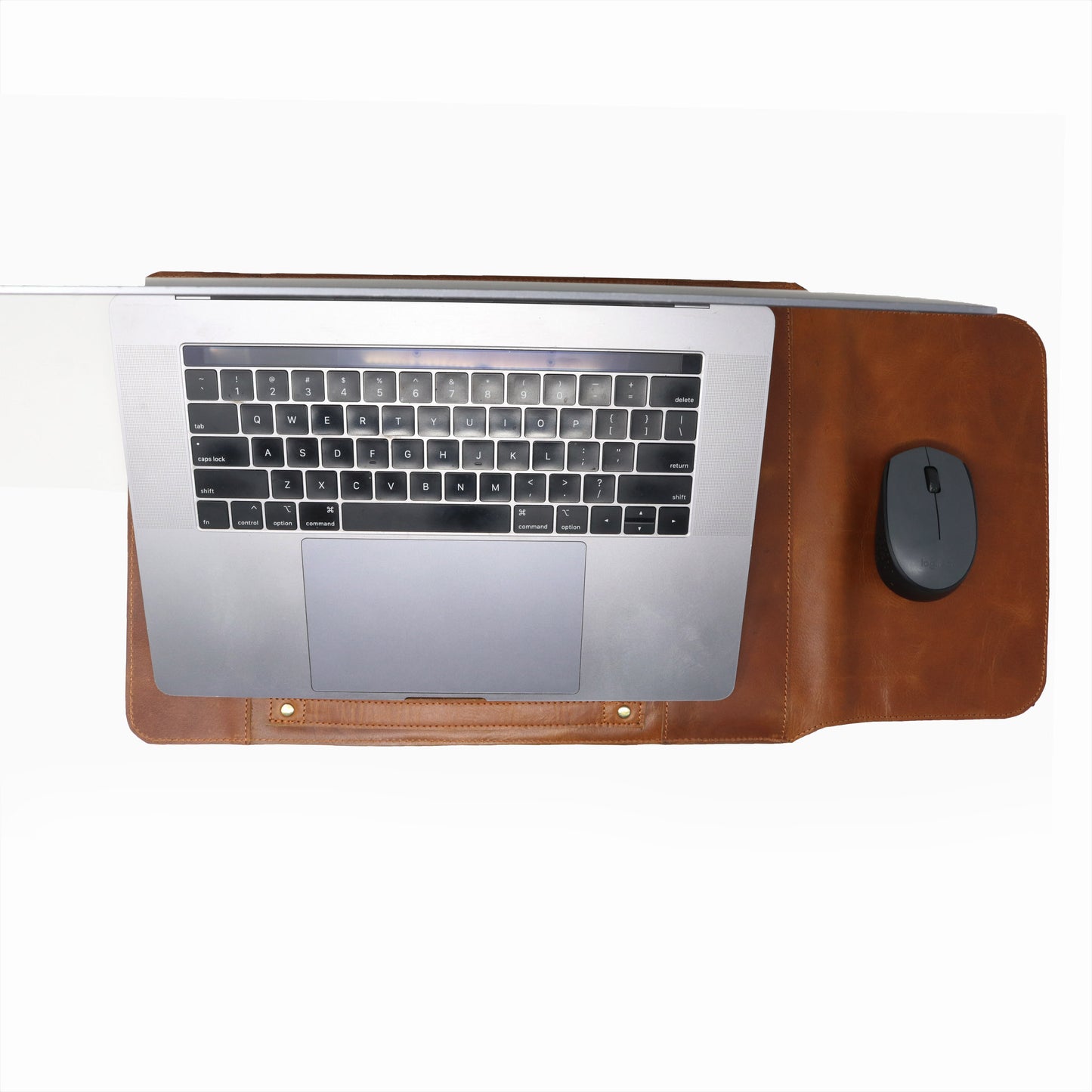 Zelora Paris Tan Leather Laptop Sleeve with Flap