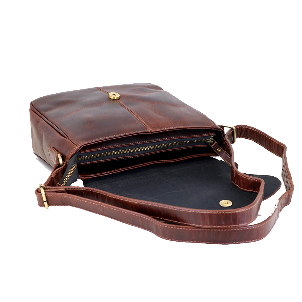 Genuine Leather Unisex Sling Bag – Burgundy