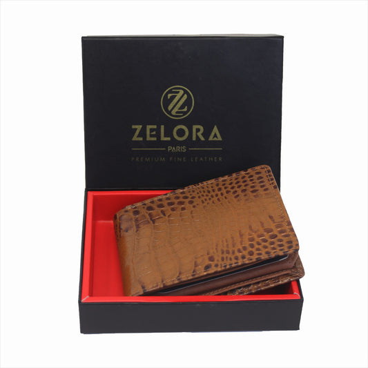 MENS CROCO TAN LEATHER WALLET