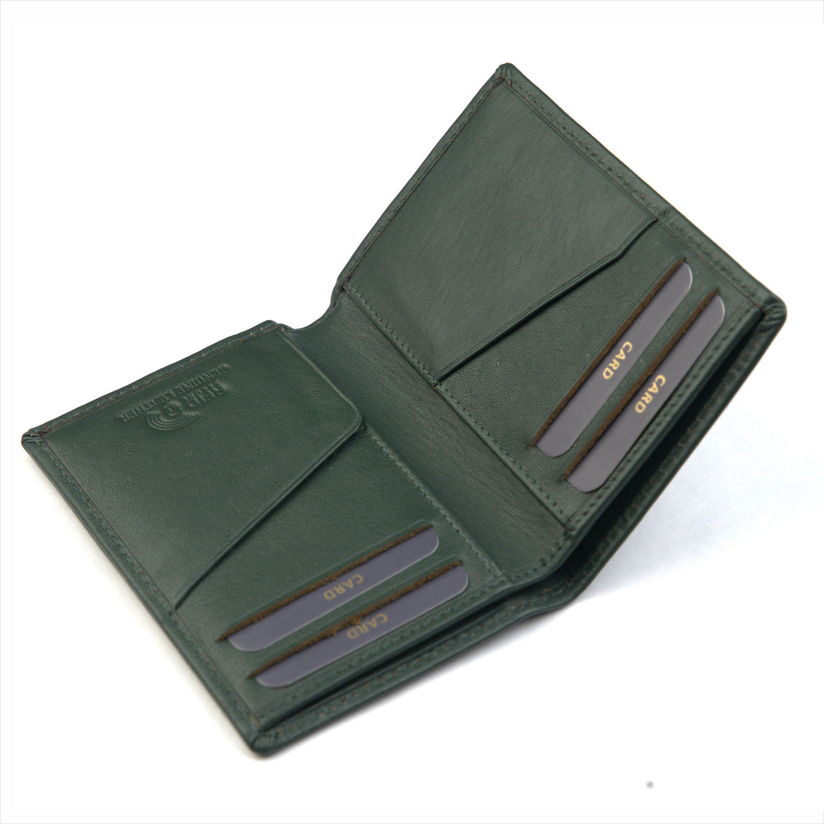Mens Bifold Book Type Leather Wallet – Olive Green