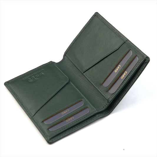 KGN MENS BIFOLD BOOK TYPE LEATHER WALLET – OLIVE GREEN