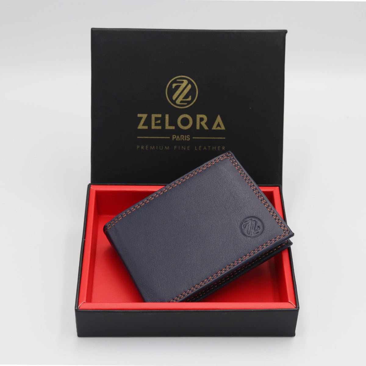 Zelora Paris Men’s Genuine Leather Small Minimalist Wallet - Blue