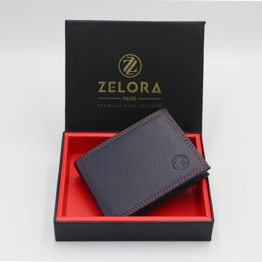 Zelora Paris Men’s Genuine Leather Small Minimalist Wallet – Blue