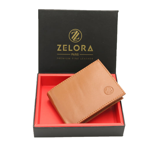 Zelora Paris Men’s Genuine Leather Small Minimalist Wallet – Tan