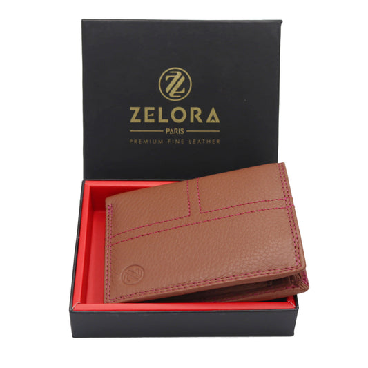 Zelora Paris Men’s Genuine Leather Extra Large Bi-Fold Wallet – Navy Blue