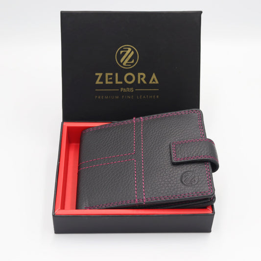 Zelora Paris Men’s Genuine Leather Extra Large Bi-Fold Wallet – Navy Blue