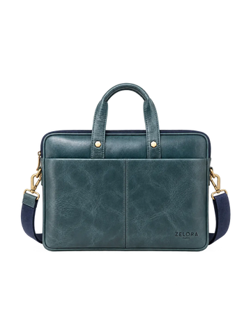Premium Genuine Leather Laptop Bag-Blue