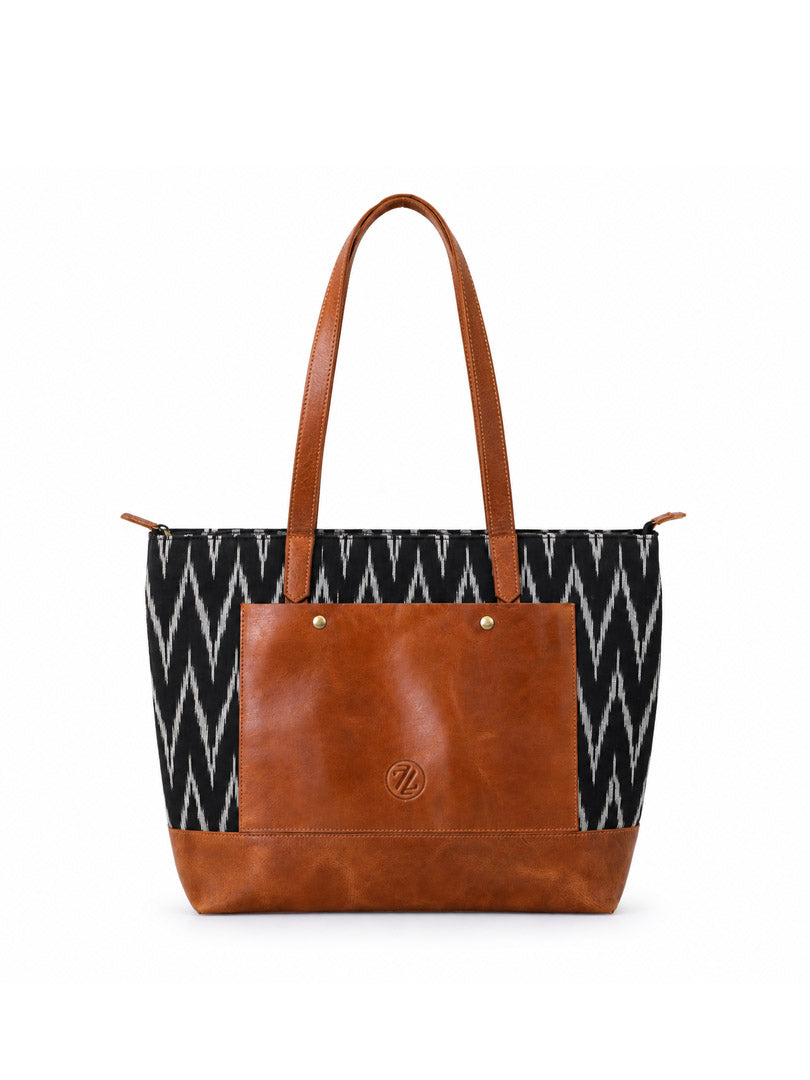 Zelora Paris Kalamkari Leather Tote Bag for Women