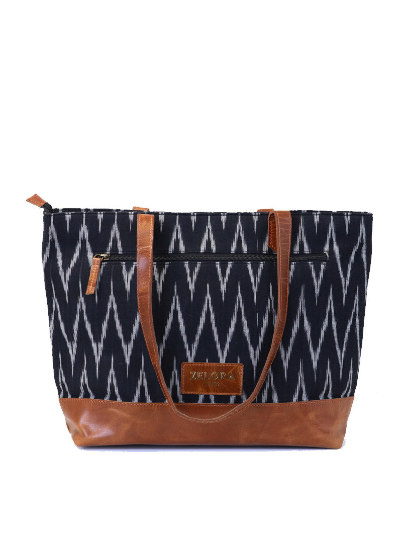 Zelora Paris Kalamkari Leather Tote Bag for Women