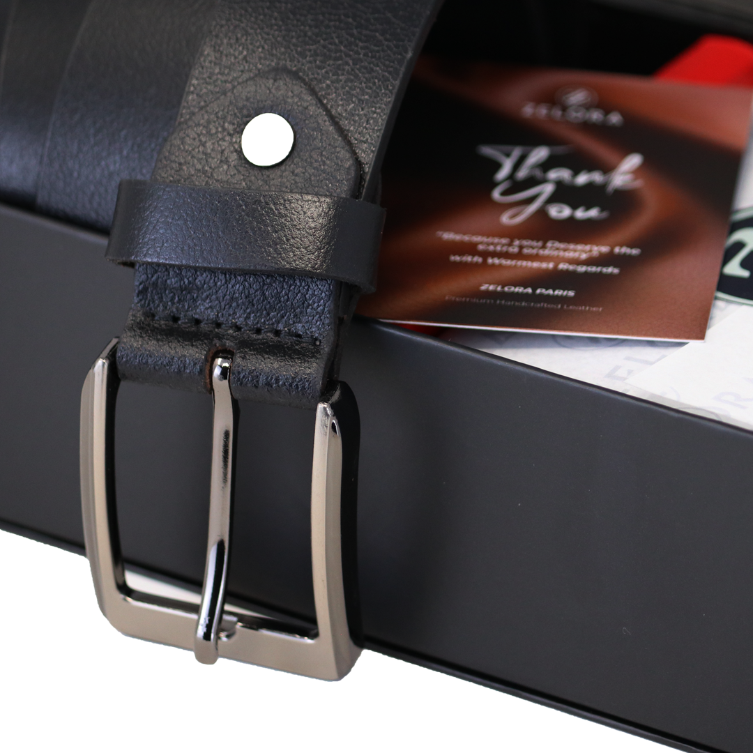 Men's Genuine Leather Wallet & Belt Gift Set- Black