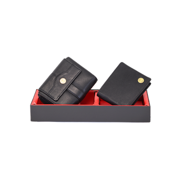 Men & Women Genuine Leather Wallets Gift Set-Black