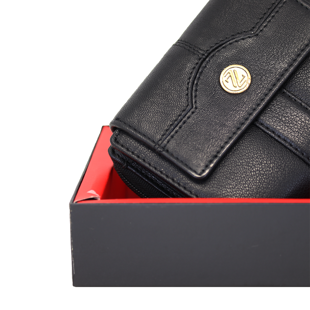 Men & Women Genuine Leather Wallets Gift Set-Black