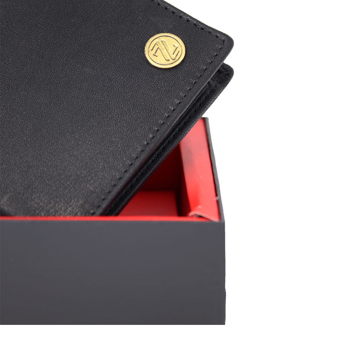 Men & Women Genuine Leather Wallets Gift Set-Black