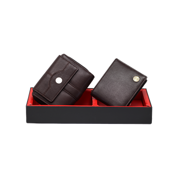Men & Women Genuine Leather Wallets Gift Set-Brown