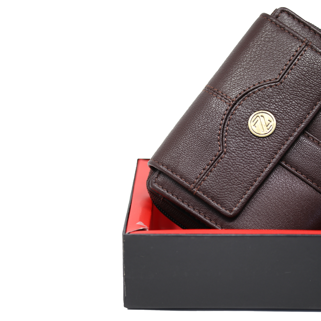 Men & Women Genuine Leather Wallets Gift Set-Brown