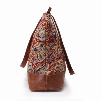 Zelora Paris Kalamkari Leather Tote Bag for Women