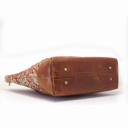 Zelora Paris Kalamkari Leather Tote Bag for Women