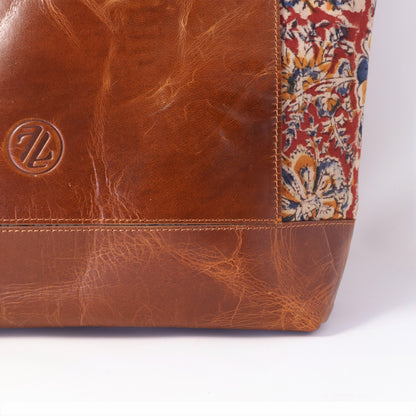 Zelora Paris Kalamkari Leather Tote Bag for Women