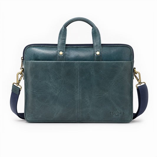 Premium Genuine Leather Laptop Bag-Blue