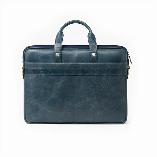 Premium Genuine Leather Laptop Bag-Blue