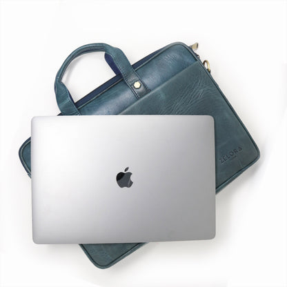 Premium Genuine Leather Laptop Bag-Blue