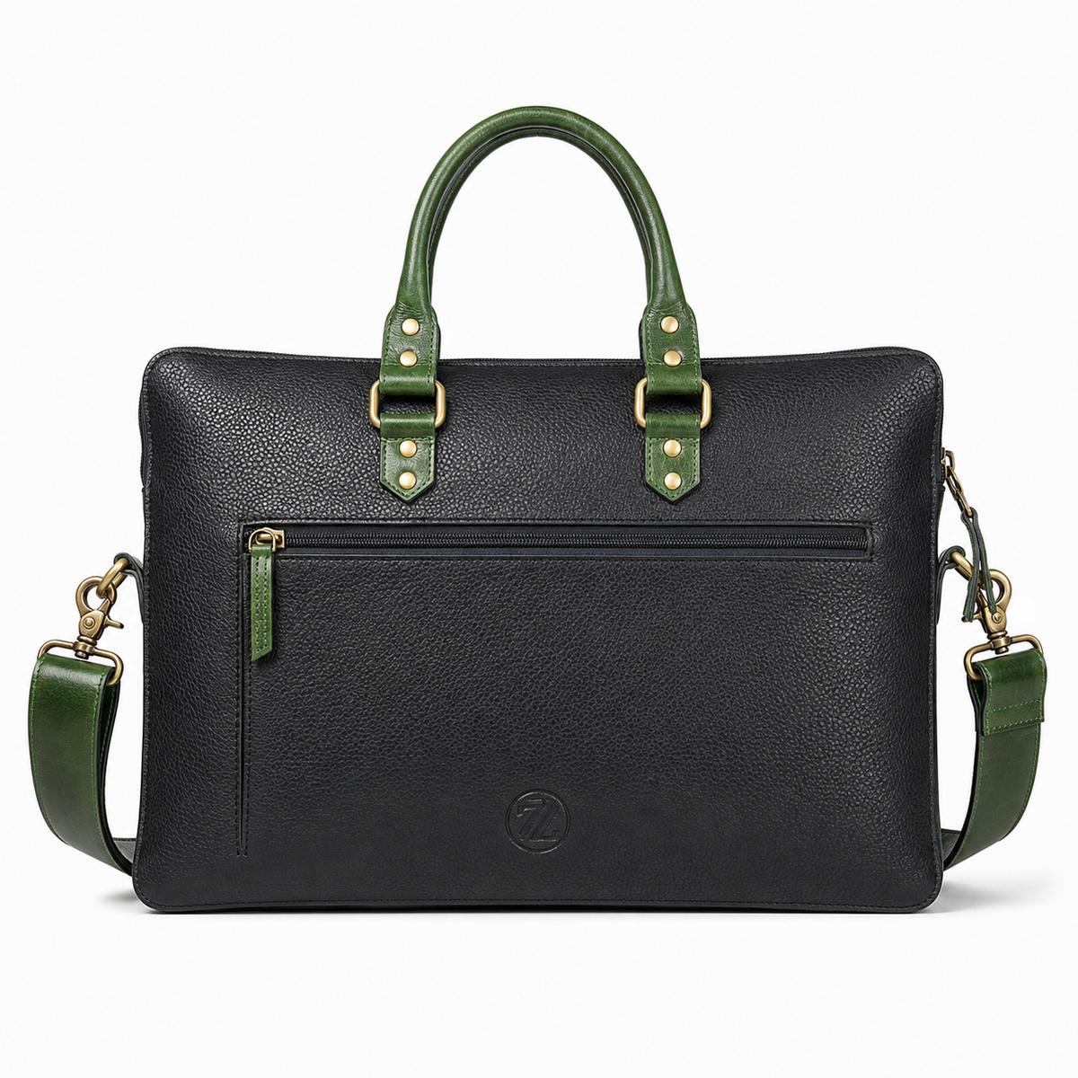 Luxury Full Grain Leather Laptop Bag-Black