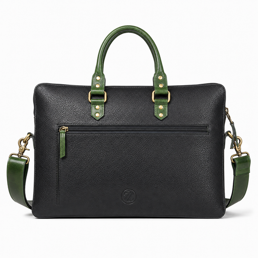 Luxury Full Grain Leather Laptop Bag-Black