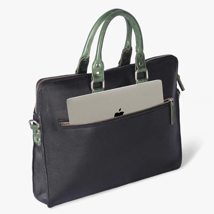 Luxury Full Grain Leather Laptop Bag-Black