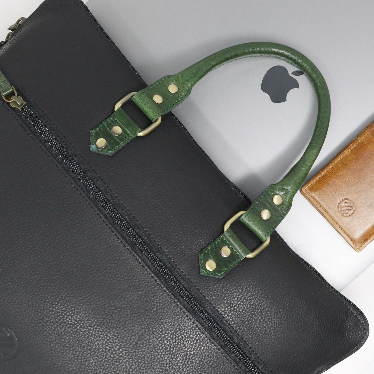 Luxury Full Grain Leather Laptop Bag-Black