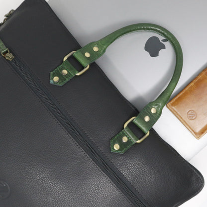 Luxury Full Grain Leather Laptop Bag-Black