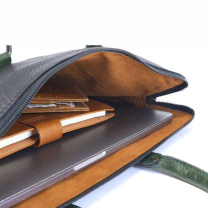Luxury Full Grain Leather Laptop Bag-Black
