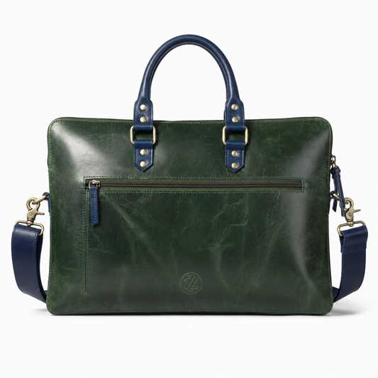Luxury Full Grain Leather Laptop Bag-Green