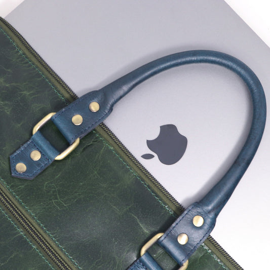 Luxury Full Grain Leather Laptop Bag-Green