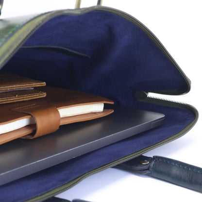 Luxury Full Grain Leather Laptop Bag-Green