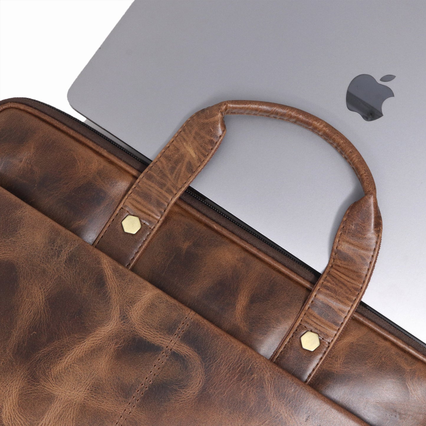 Premium Genuine Leather Laptop Bag-TAN