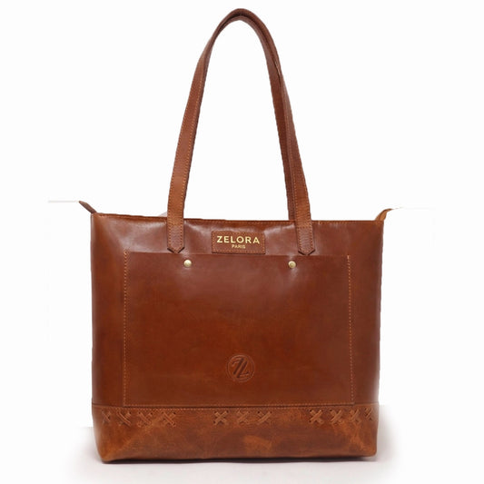 Zelora Paris Brown Leather Tote Bag for Women