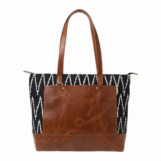 Zelora Paris Kalamkari Leather Tote Bag for Women