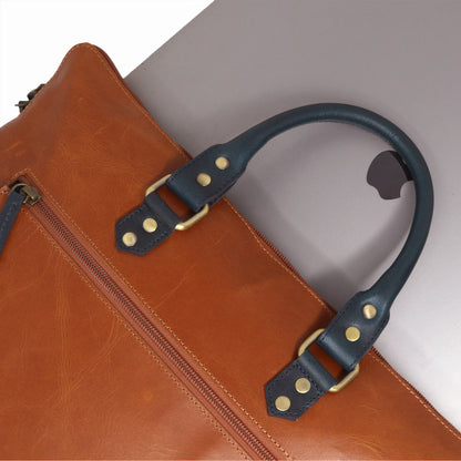 Luxury Full Grain Leather Laptop Bag-Tan