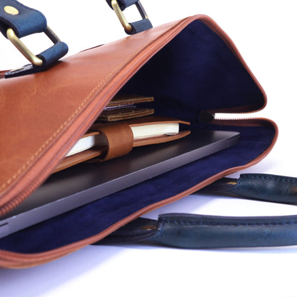 Luxury Full Grain Leather Laptop Bag-Tan