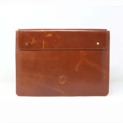 ZELORA PARIS Classic Professional Leather Laptop Sleeve-Tan