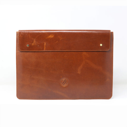ZELORA PARIS Classic Professional Leather Laptop Sleeve-Tan