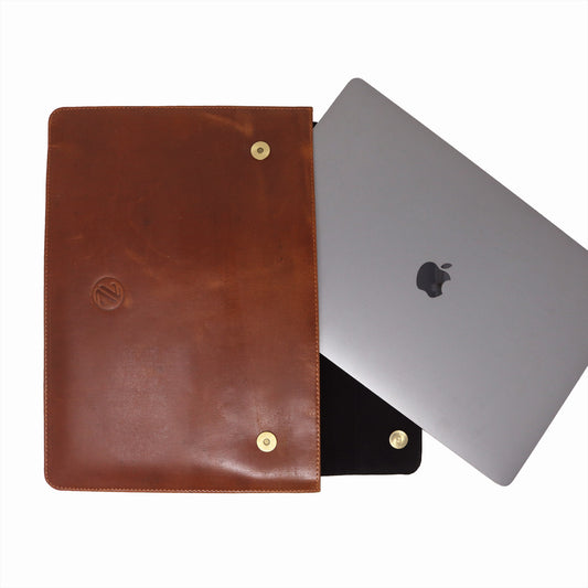 ZELORA PARIS Classic Professional Leather Laptop Sleeve-Tan