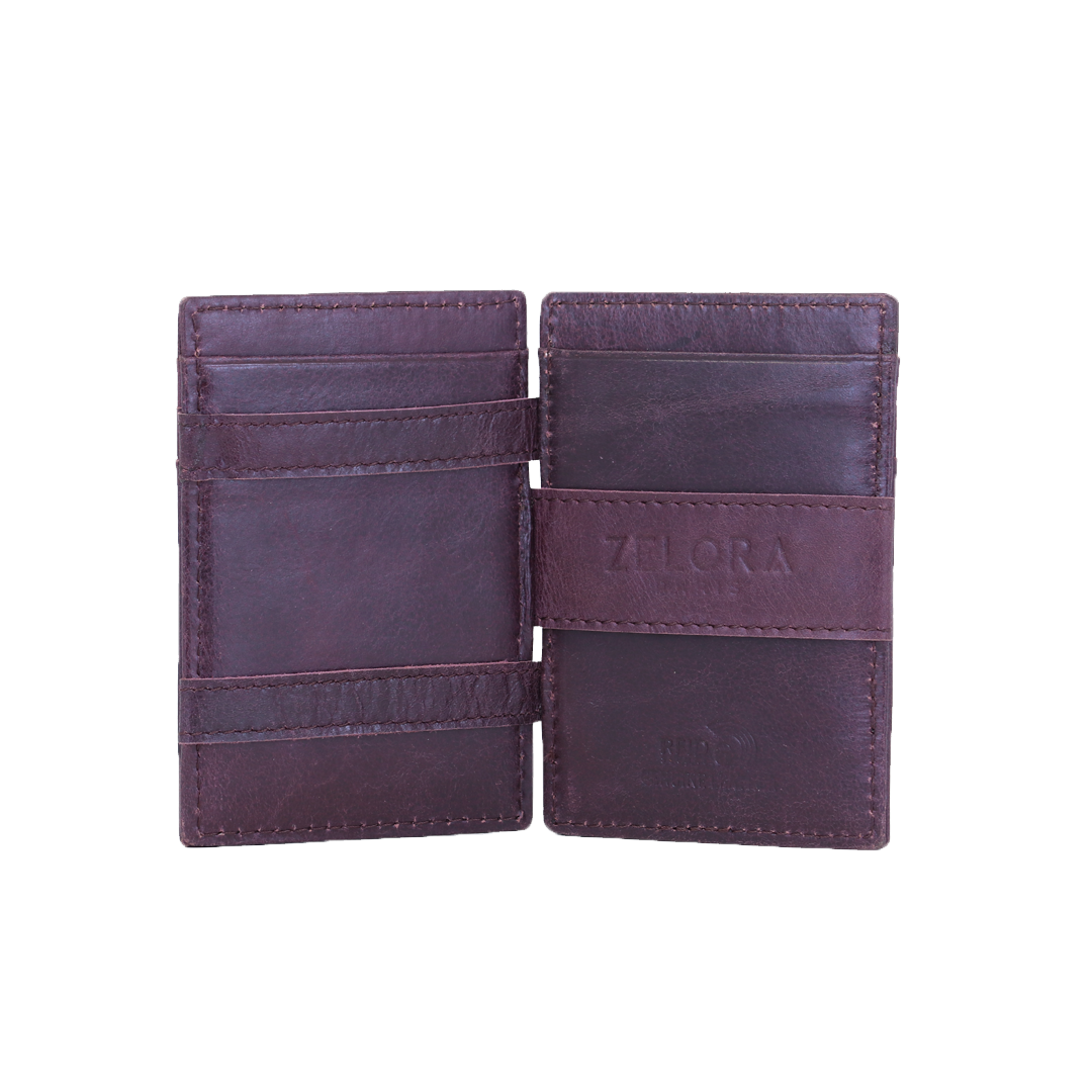 Genuine Leather Magic Wallet with RFID Protection- Bergundi