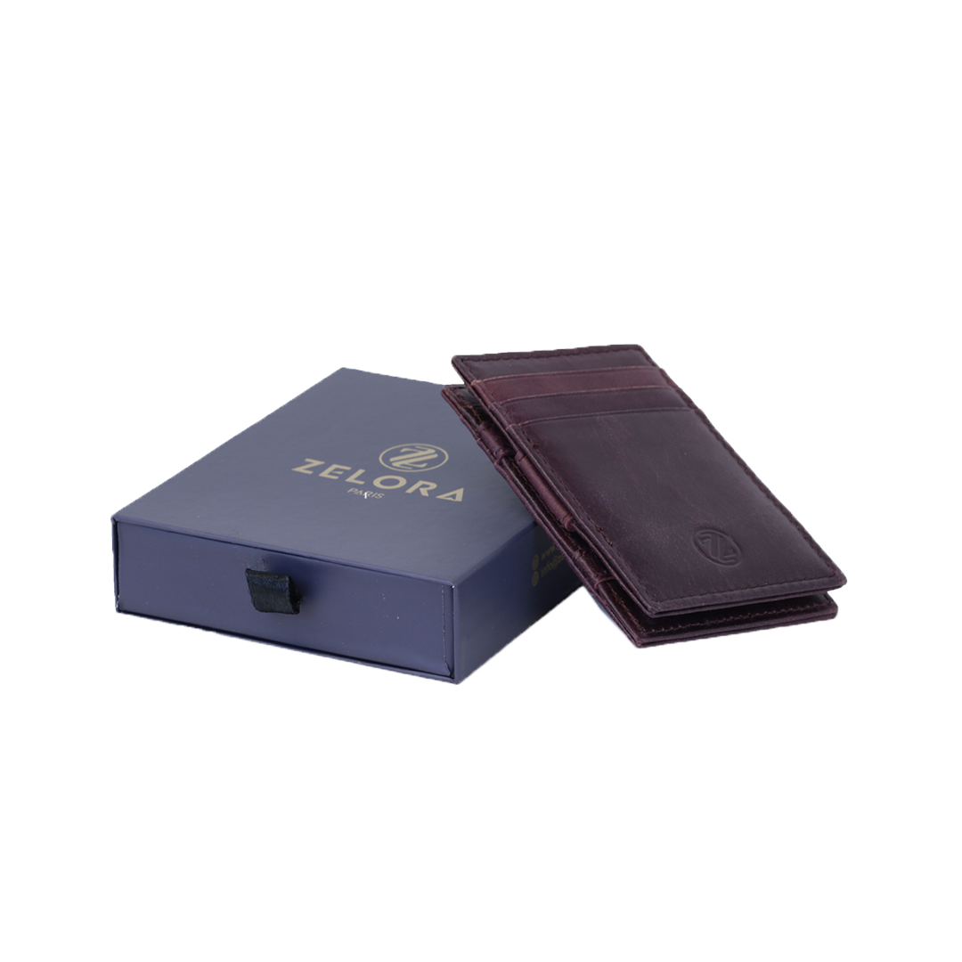 Genuine Leather Magic Wallet with RFID Protection- Bergundi