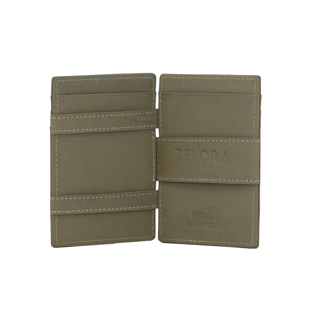 Genuine Leather Magic Wallet with RFID Protection-Olive Green